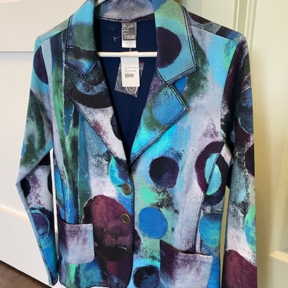 Simply Art by Dolcezza sz S blazer jacket mid-length multicolour blues - Picture 1 of 16